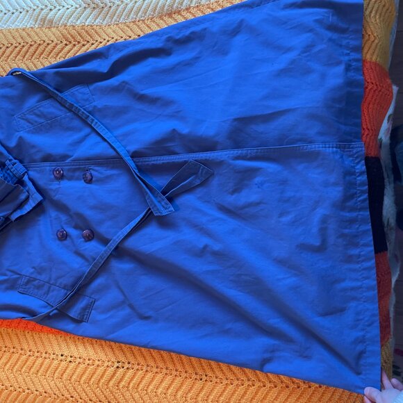 1980s classic double breasted belted periwinkle long trench coat! - Picture 14 of 16